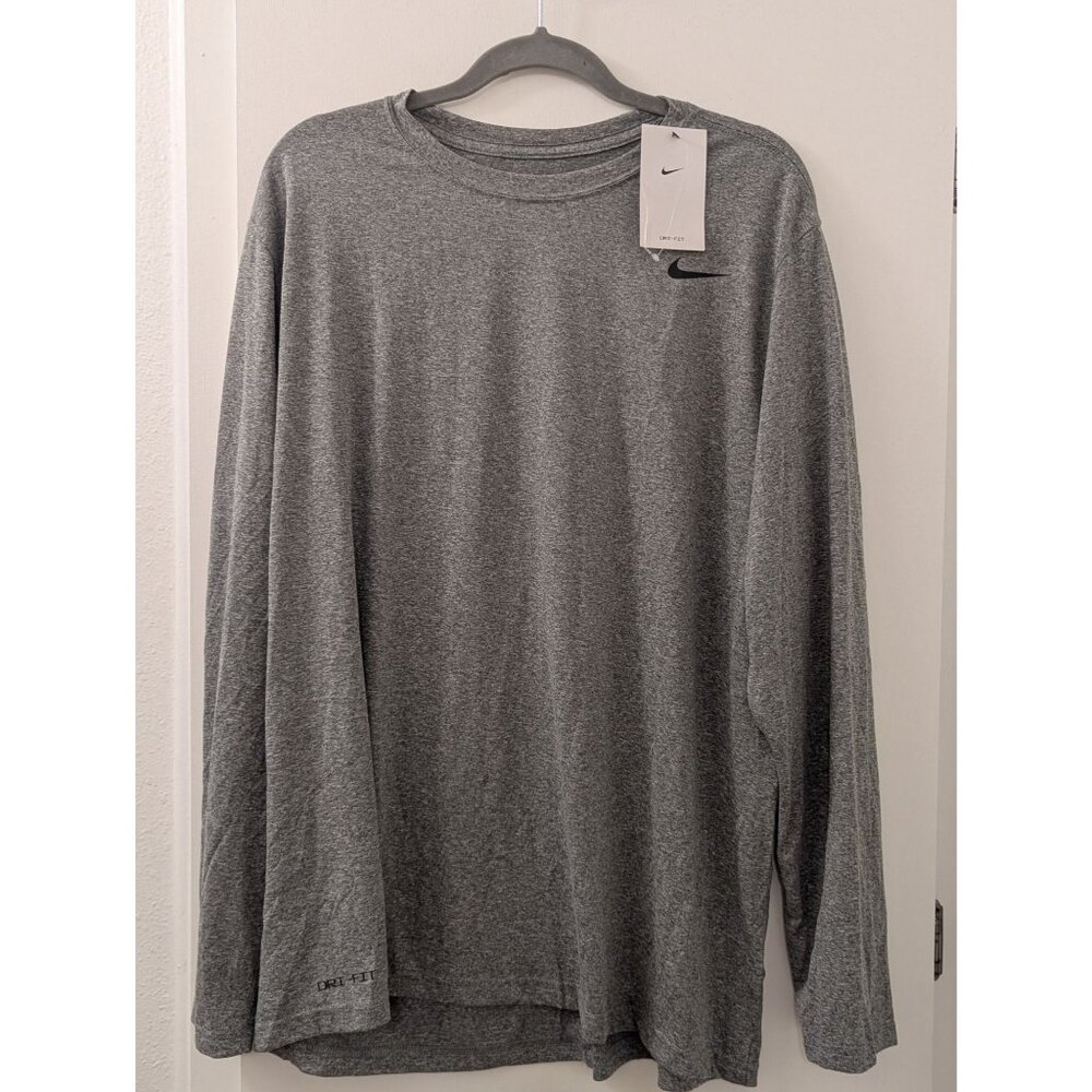 Nike Mens Dri-Fit Training Long Sleeve Shirt Gray 2XL Lightweight Athletic